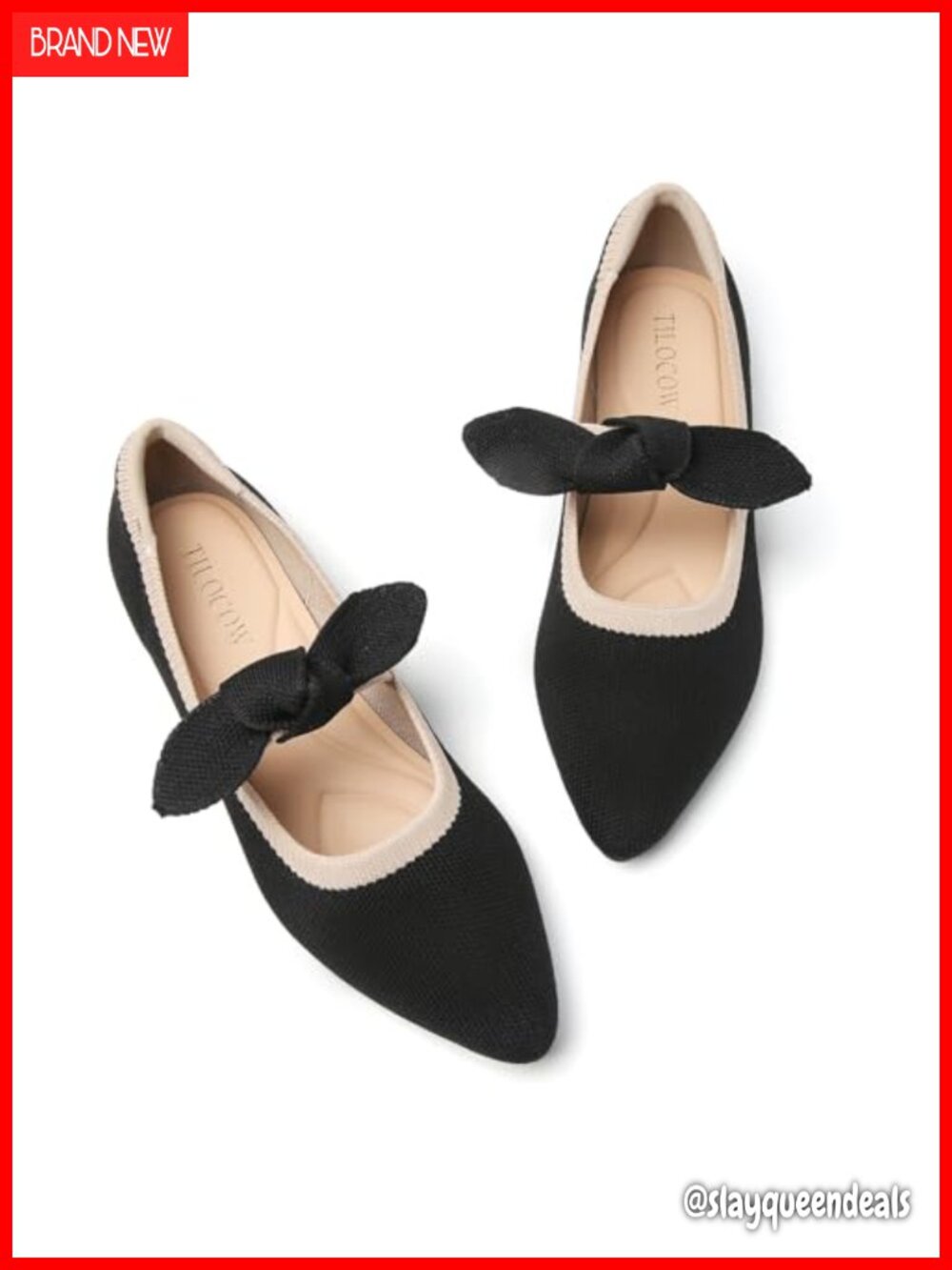 Women's Pointed Toe Ballet Flats Slip-On Comfort Bow Knit Work Shoes